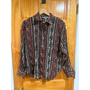 Vintage Cheyenne Paisley Stripe Button Down Shirt Boho Western Made in Nepal M